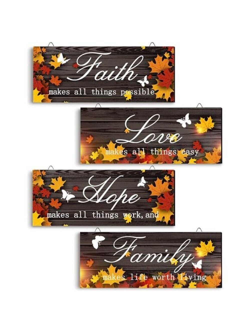 Fall Door Decor 4PCS Maple Leaf Wood Signs Rustic Farmhouse Hanging Wall Plaques
